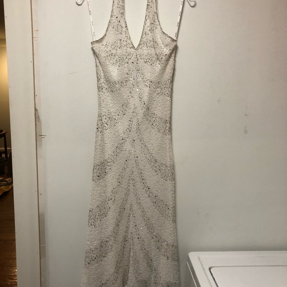 Beaded sequin white hi lo